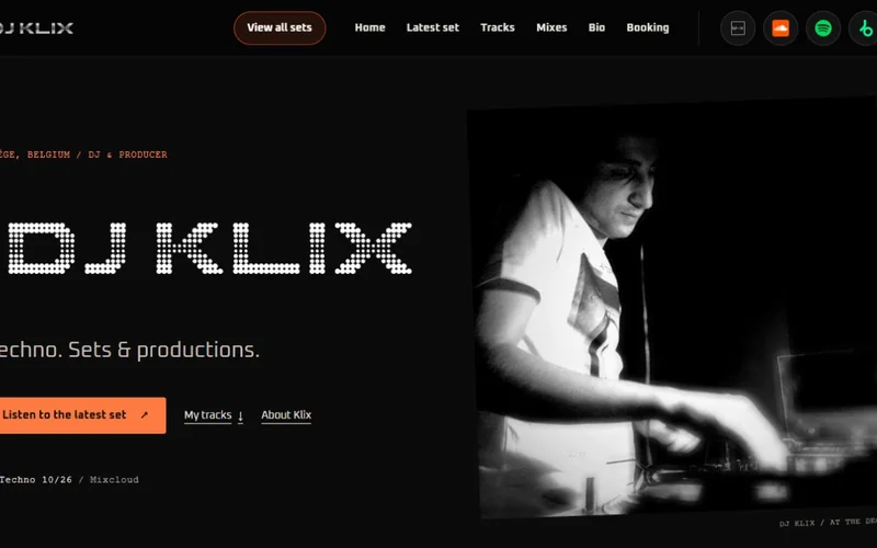Aperçu du site artistique de DJ Klix